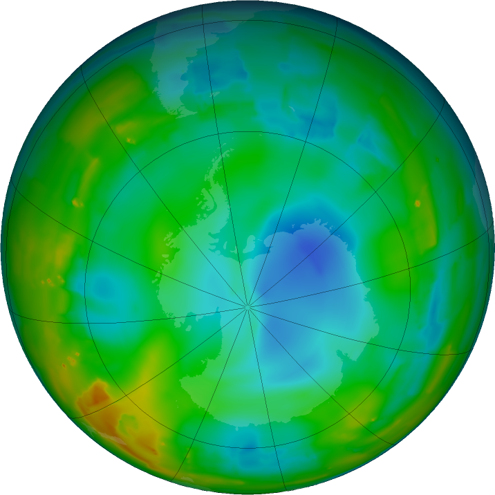 Antarctic ozone map for 13 July 2011